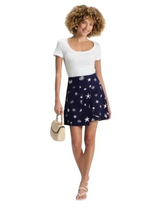 A New Day Navy Blue Skort With White Seashell Print Size 10 Side Zipper Closure - Picture 10 of 10